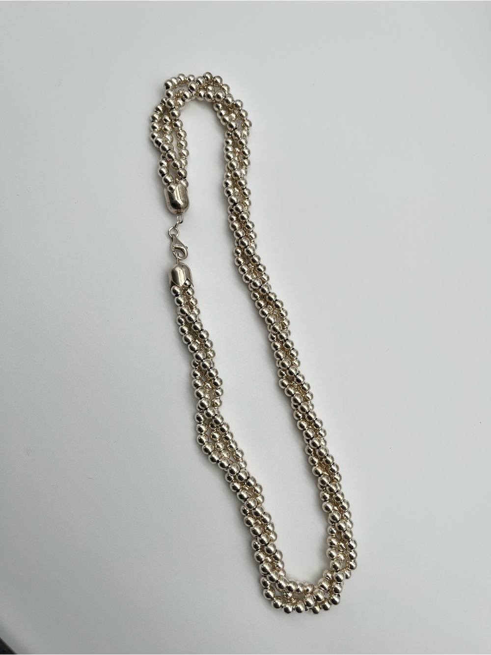 Designer Italy 925 Sterling Silver 3-Strand 20” Twisted Bead Necklace 39g